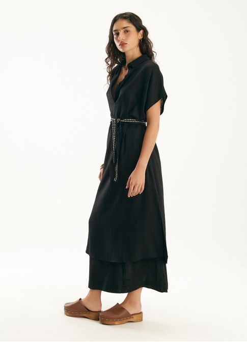 Vestido túnica linho horizontes preto