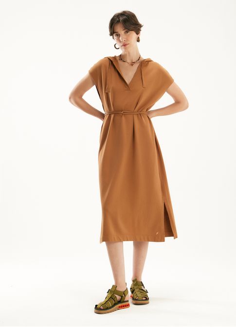 Vestido moletinho capuz marrom