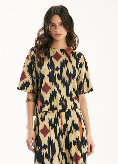 Blusa malha box estampada tapiá