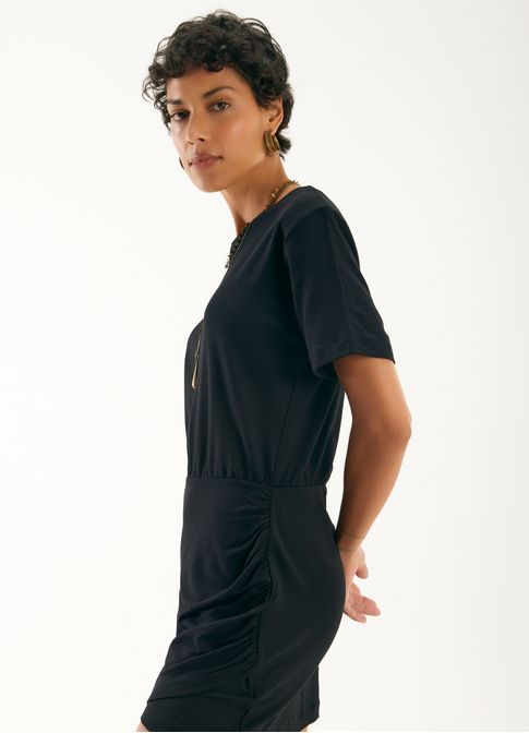 Vestido moletinho viscose franzido preto