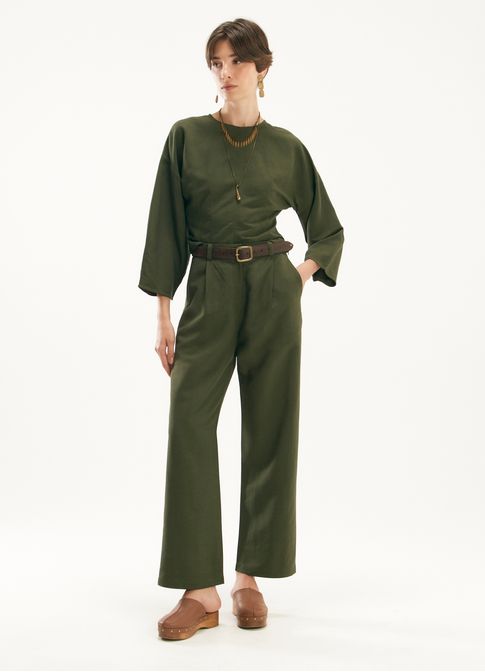 Blusa linho alfaiataria destinos verde militar