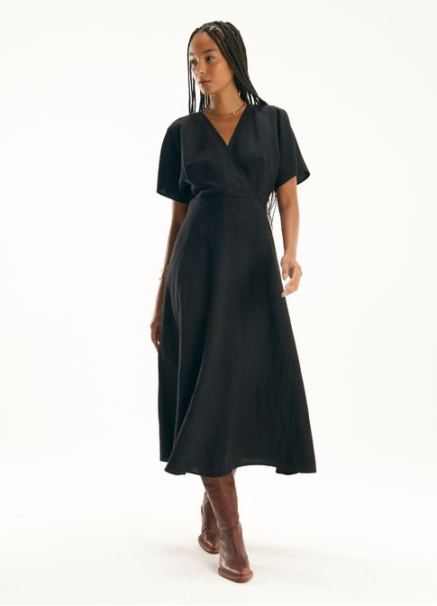 Vestido linho alfaiataria destinos preto