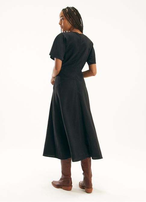 Vestido linho alfaiataria destinos preto