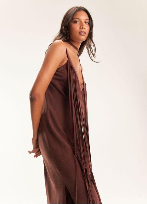 Vestido franjas liocel ranhuras marrom