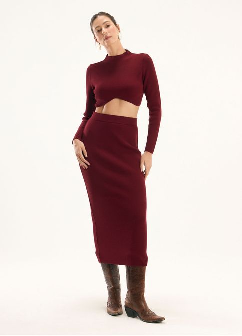 Blusa cropped tricô vermelho