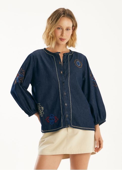 Bata jeans bordado boho jeans