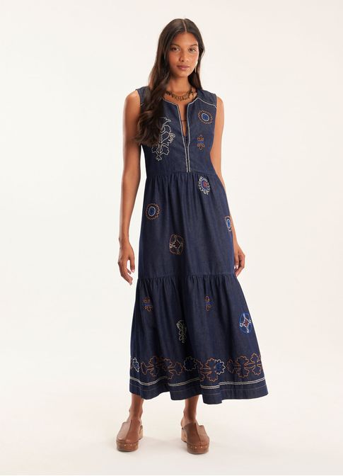 Vestido jeans bordado boho jeans