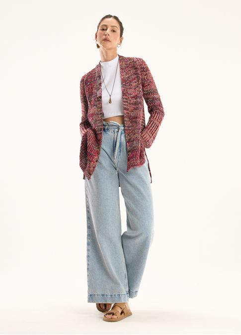 Cardigan listrado tricô