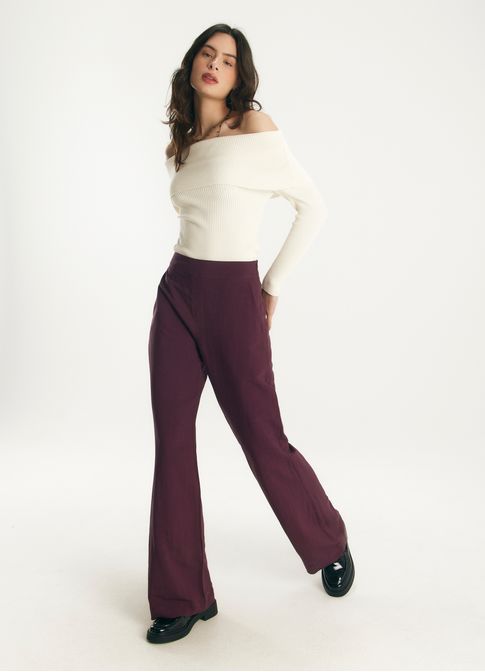 Calça flare alfaiataria linho valência roxo