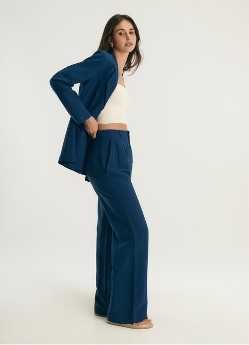 Calça alfaiataria linho valência azul marinho