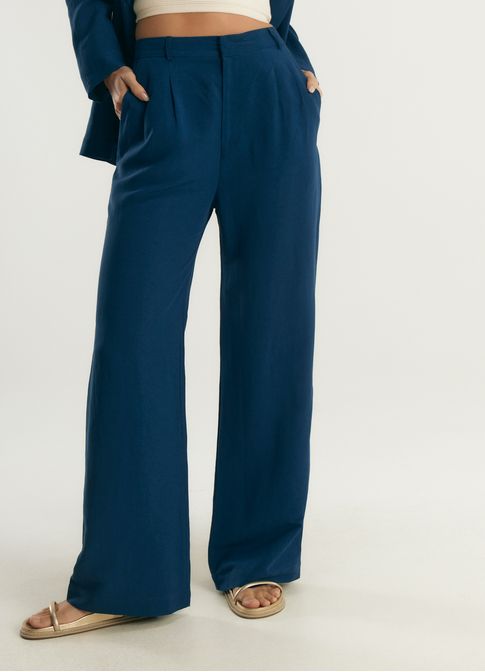 Calça alfaiataria linho valência azul marinho