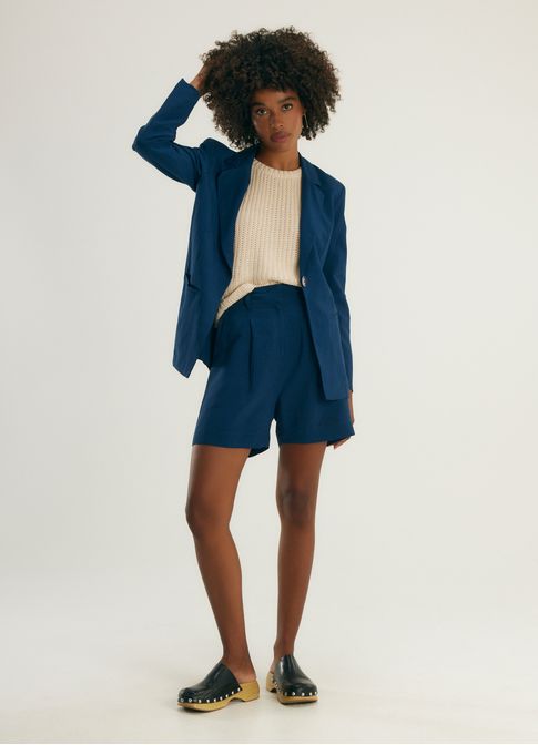 Blazer alfaiataria linho valência azul marinho