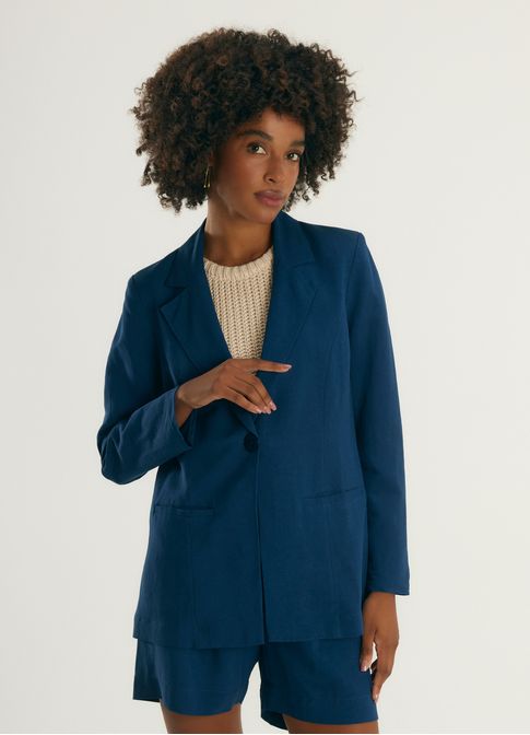 Blazer alfaiataria linho valência azul marinho