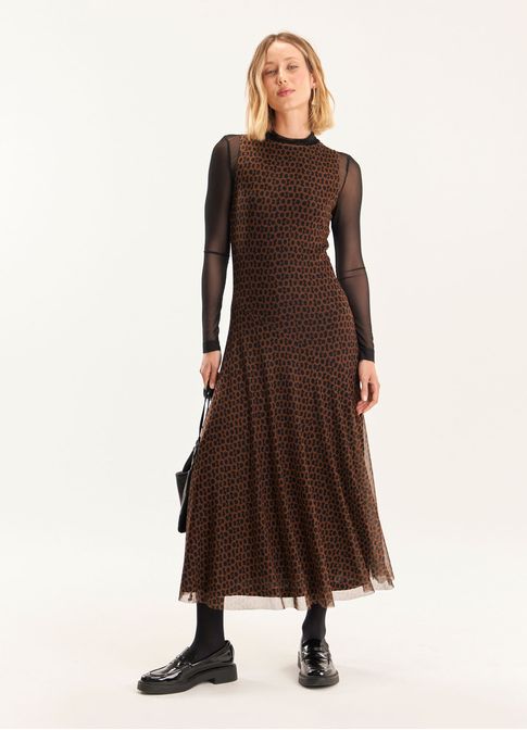 Vestido recortes tule padrão nós