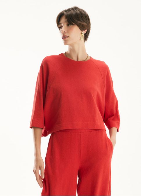 Blusa raglan malha vermelho
