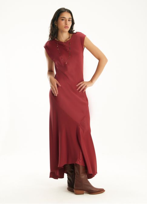 Vestido viscose acetinada vermelho