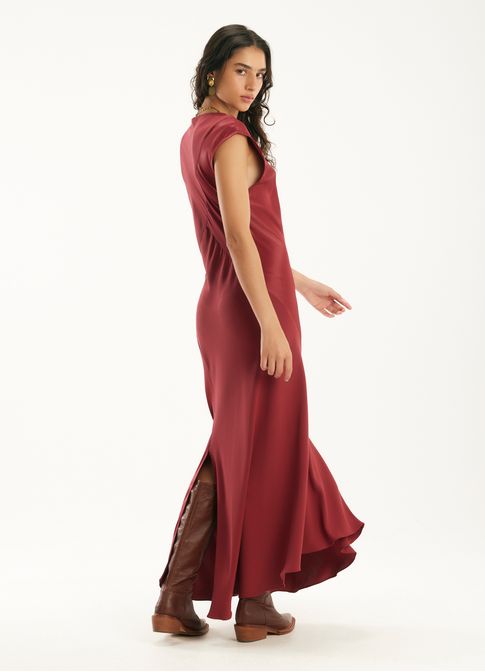 Vestido viscose acetinada vermelho