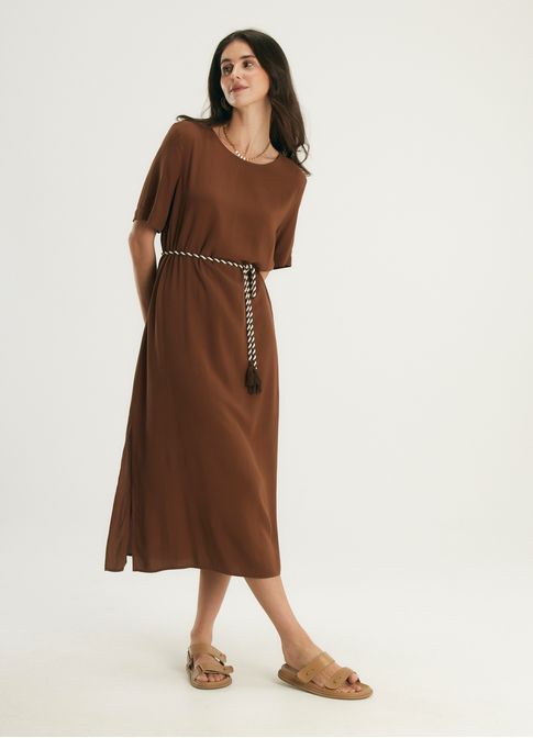 Vestido fendas viscose caminhos marrom