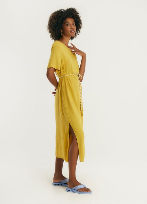 Vestido fendas viscose caminhos amarelo