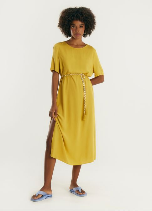 Vestido fendas viscose caminhos amarelo