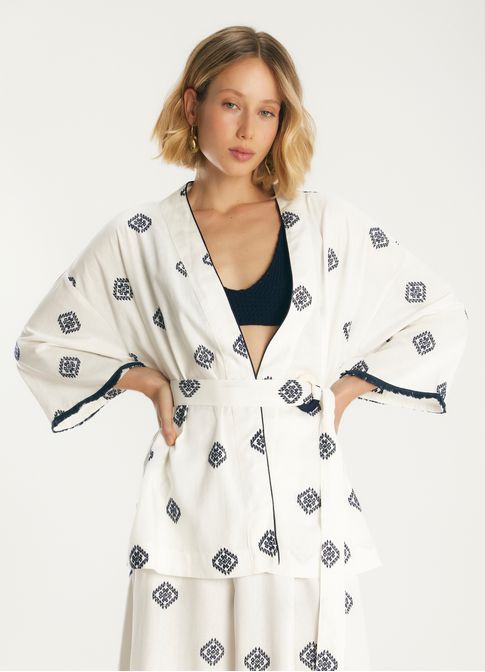 Kimono linho bordado alhambra