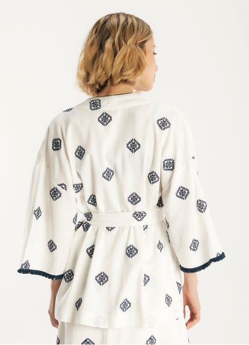 Kimono linho bordado alhambra