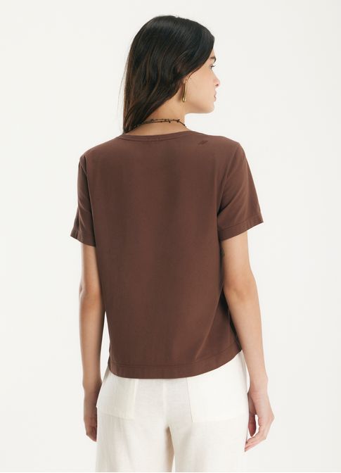 Blusa algodao detalhe franzido marrom