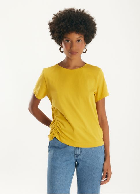 Blusa algodao detalhe franzido amarelo