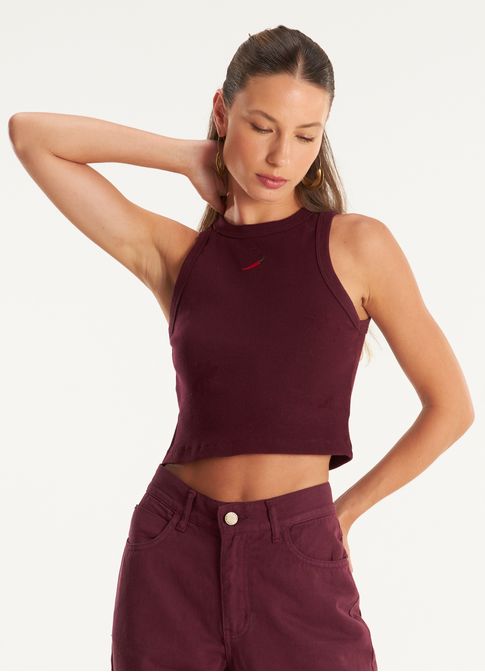 Cropped rib com elastano bordado pimenta roxo