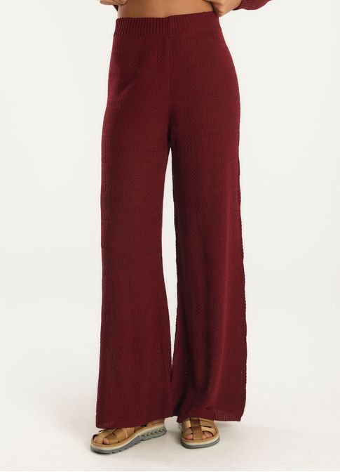 Calça pantalona tricô vinho