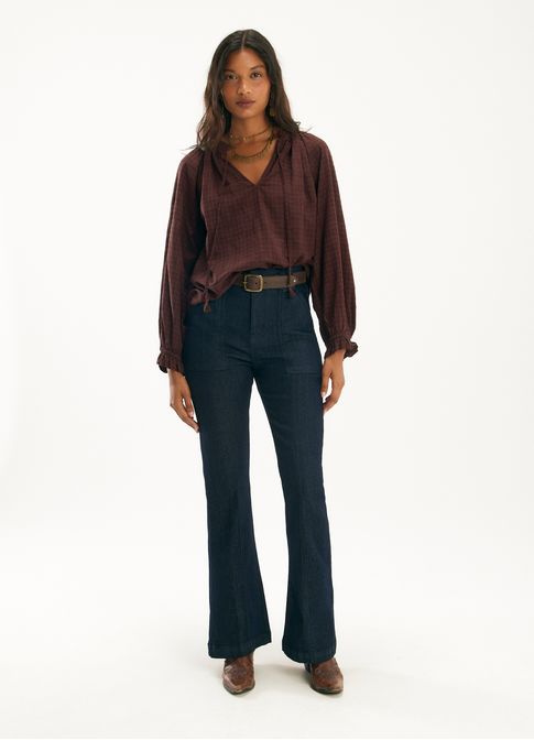 Calca jeans a flare alfaiataria jeans