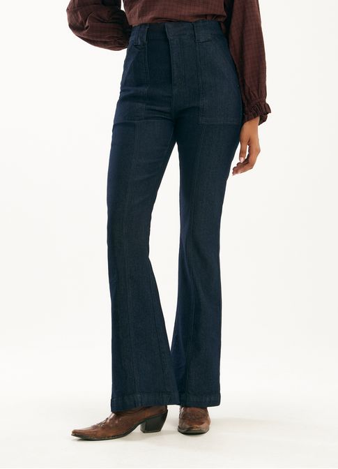 Calca jeans a flare alfaiataria jeans