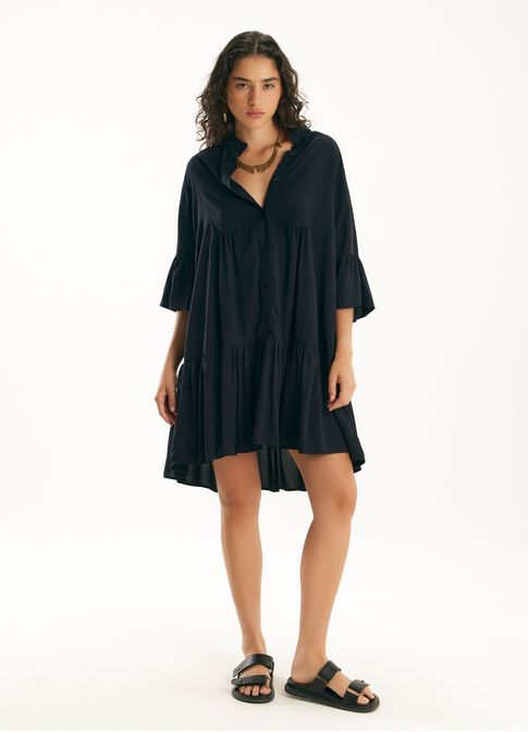 Vestido curto viscose lisa preto