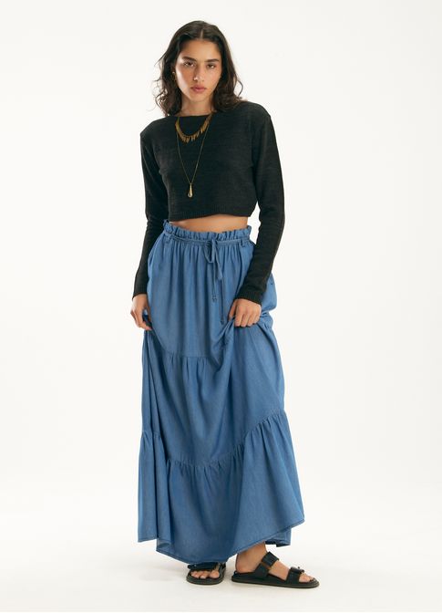 Saia jeans boho jeans