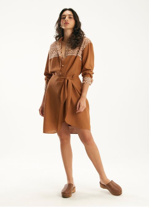 Vestido curto linho bord. andarilhos