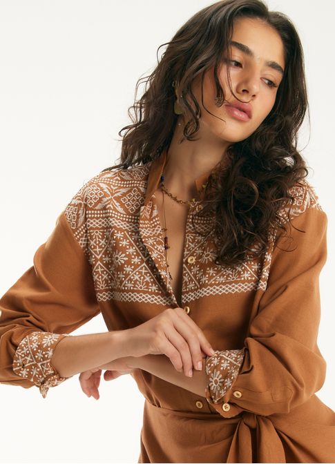 Vestido curto linho bord. andarilhos