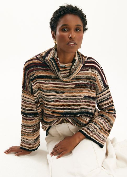 Pull listras gola alta tricot