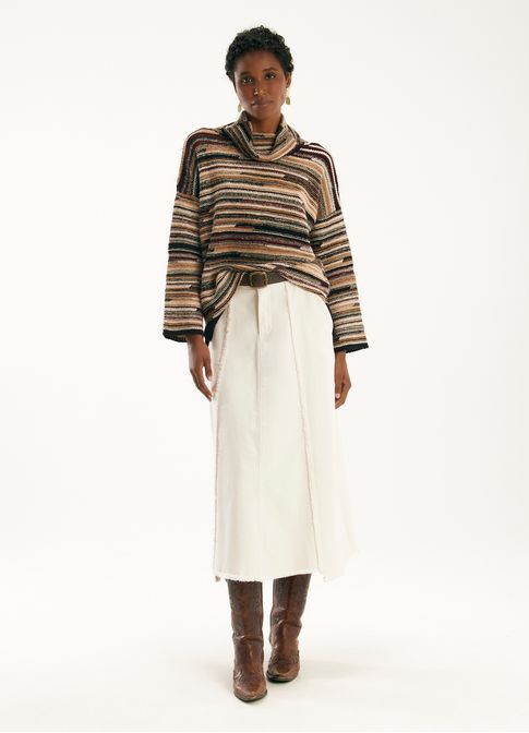 Pull listras gola alta tricot