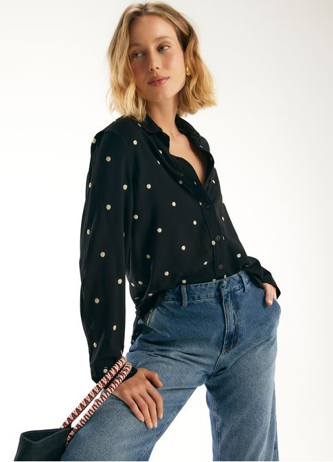 Camisa viscose bordado poa