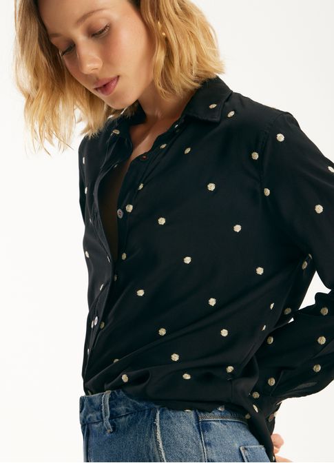 Camisa viscose bordado poa