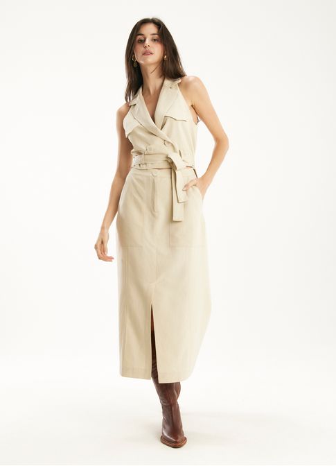 Vestido trench linho alba areia