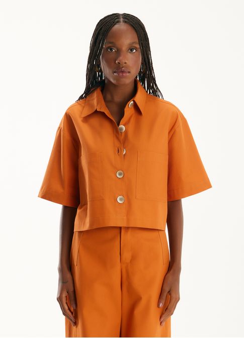 Camisa mg curta algodao estruturado laranja