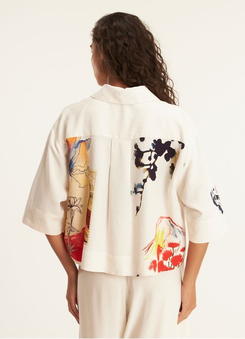 Camisa linho curta estampada volcano lab