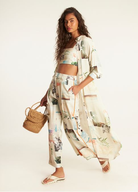 Calça linho estampada albúm lab