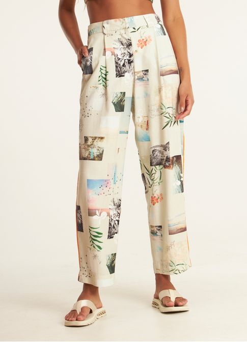 Calça linho estampada albúm lab