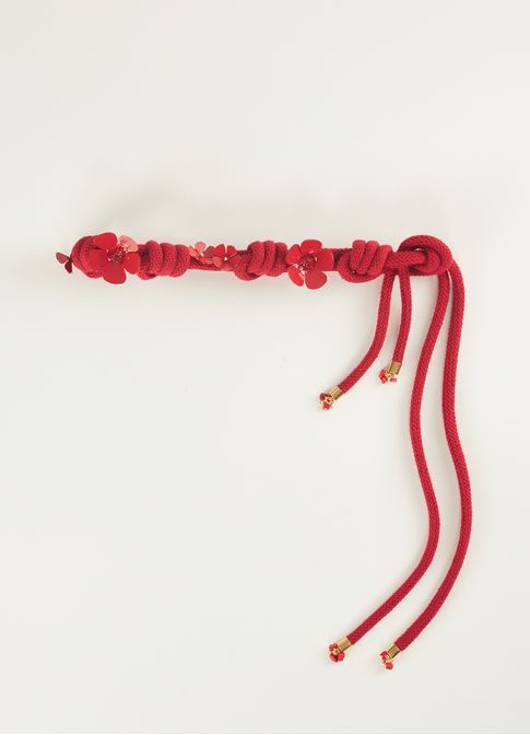 Cinto corda maxi flor vermelho