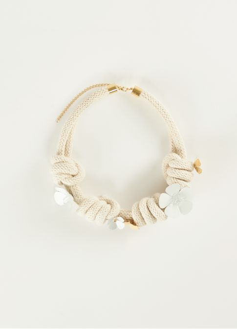 Colar corda maxi flor branco