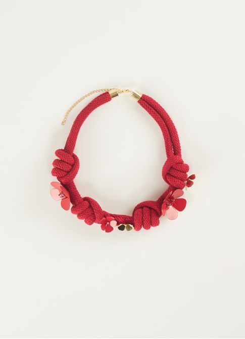 Colar corda maxi flor vermelho