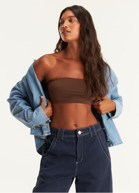 Cropped faixa alça removível marrom
