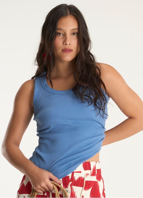 Regata básica ribana com elastano azul